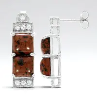 Cavill - Zilveren Oorbellen - 925 Sterling Zilver - 7 89 ct Mahonie Obsidiaan - 0 46 ct Cambodjaanse Zirkoon - Modern Geometrisch