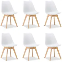 Homestyle4u Keukenstoel, wit, set van 6 stoelen, geschikt voor de eetkamer, modern design, hout en kunststof, eetkamerstoelen, schaalstoelen, houten stoelen