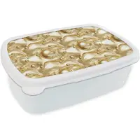 MuchoWow Broodtrommel Wit - Lunchbox Vloeibaar - Druppels - Goud - Brooddoos 18x12x6 cm - Brood lunch box - Broodtrommels voor kinderen en volwassenen