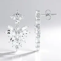 Cavill - Elegante Zilveren Oorbellen - 925 Sterling Zilver Geplatineerd - Braziliaanse Witte Topaas 5 76 ct - Marquise & Rond