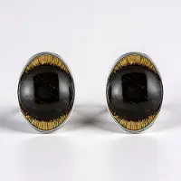 Cavill - 925 Sterling Zilveren Oorbellen met 4,62 ct Ronde Cabochon Versteend Hout - Warm Aardse Tinten - Handgemaakt Elegante Dames Oorbellen
