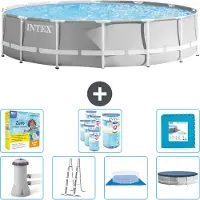 Intex Ronde Zwembad met Prismaframe – 427 x 107 cm – Grijs – Inclusief pomp – Ladder – Bodemzeil – Afdekking – Onderhoudspakket – Filter – Bodemtegels