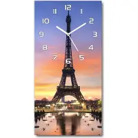 Tulup Wandklok - Eiffeltoren Parijs Glazen Klok Met Print - 30x60 cm - Oranje Wandklok Glas Met Motief - Witte handen - Rechthoekige Klok - Wandklok Glas Decoratie - Gekleurde Glazen Klok