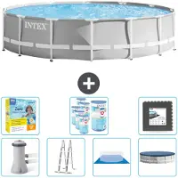 Intex Ronde Zwembad met Prismaframe – 427 x 107 cm – Grijs – Inclusief pomp – Ladder – Bodemzeil – Afdekking – Onderhoudspakket – Filter – Bodemtegels