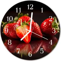 Tulup Wandklok - Aardbeien Klok Glas Met Opdruk - 30fi cm - Rood Moderne Wandklok Glas - Witte Handen - Ronde Wandklok - Glazen Klok Met Print - Wandklok Glas Met Motief