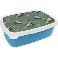 MuchoWow Broodtrommel Blauw - Lunchbox Kersenbloesem - Kraamvogels - Groen - Brooddoos 18x12x6 cm - Brood lunch box - Broodtrommels voor kinderen en volwassenen