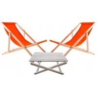 Woodok 2x Houten Ligstoelen met Bijpassende Salontafel - Oranje