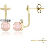 Cavill - Paarse Ming Parel Oorbellen 8mm - Verguld 925 Sterling Zilver - 10 Cambodjaanse Zirkonia 0,13 Ct - Modern Elegant Damesaccessoire