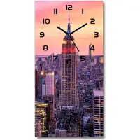 Tulup Wandklok - New York West Wandklok Glas Decoratie - 30x60 cm - Oranje Gekleurde Glazen Klok - Zwarte handen - Rechthoekige Klok - Klok Glas Met Opdruk - Moderne Wandklok Glas