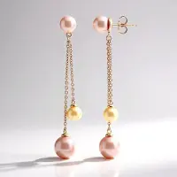 Cavill - Zilveren Oorbellen - 925 Sterling Zilver Rosé Verguld - Paarse en Perzikkleurige Ming Parels 9,5 mm Rond - Lange Elegante Oorsteker 60 mm