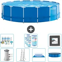 Intex Ronde opblaasbare zwembad – 457 x 122 cm – Blauw – Inclusief pomp – Ladder – Bodemzeil – Afdekking. Onderhoudspakket: filter en bodemplaten