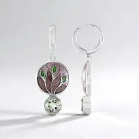 Cavill - Zilveren Oorbellen - 925 Sterling Zilver - Groene Amethist Rond 2 34 ct - Elegant Bladmotief - Natuurlijk & Modieus Sieraad