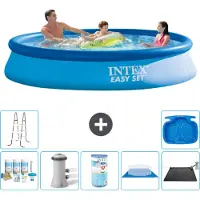 Intex Rond Opblaasbaar Easy Set Zwembad - 366 x 76 cm - Blauw - Inclusief Onderhoudspakket - Zwembadfilterpomp - Filter - Grondzeil - Solar Mat - Ladder - Voetenbad - 8-delig