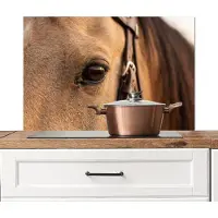 KitchenYeah Spatscherm keuken 90x60 cm - Kookplaat achterwand Paard - Oog - Bruin - Muurbeschermer - Spatwand fornuis - Hoogwaardig aluminium