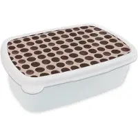 MuchoWow Broodtrommel Wit - Lunchbox Stippen - Patroon - Bruin - Brooddoos 18x12x6 cm - Brood lunch box - Broodtrommels voor kinderen en volwassenen