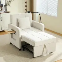 STILVORA Slaapfauteuil 167 X 79 X 83 Cm - Verstelbare Rugleuning Met Opbergen - Voor Woonkamer En Logeerkamer - Chenille Beige