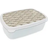 MuchoWow Broodtrommel Wit - Lunchbox Touw - Gebreid - Beige - Brooddoos 18x12x6 cm - Brood lunch box - Broodtrommels voor kinderen en volwassenen