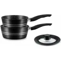 Royalty Line RL-FS2M: 3 Pieces Saucepan Set with Marble Coating Black