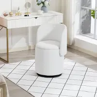 OKWISH Fluwelen Draaibare Schminkstoel Met Opbergruimte - 360° Draaibare Kaptafelstoel - Gestoffeerde Accentstoel Voor Slaapkamer & Eetkamer - Multifunctionele Make-up Stoel - Wit