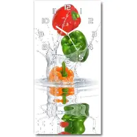 Tulup Wandklok - Peper Klok Glas Met Opdruk - 30x60 cm - Veelkleurig Moderne Wandklok Glas - Witte handen - Rechthoekige Klok - Decoratieve Glazen Klok - Glazen Wandklok Design