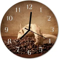 Tulup Wandklok - Koffie Moderne Wandklok Glas - 30fi cm - Bruin Wandklok Glas Decoratie - Witte Handen - Ronde Wandklok - Klok Glas Met Opdruk - Moderne Wandklok Glas