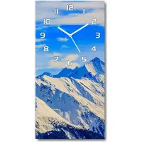 Tulup Wandklok - Bergen in de winter Wandklok Glas Met Motief - 30x60 cm - Blauw Decoratieve Glazen Klok - Witte handen - Rechthoekige Klok - Gekleurde Glazen Klok - Glazen Klok Met Print