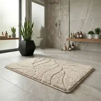 Floordirekt Badmat Maris - Pluizige Badmat met Bladstructuur - Verkrijgbaar in verschillende Kleuren en Maten - Ivoor - 50 x 80 cm
