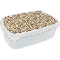MuchoWow Broodtrommel Wit - Lunchbox Elegant - Antiek - Kleurrijk - Brooddoos 18x12x6 cm - Brood lunch box - Broodtrommels voor kinderen en volwassenen