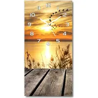 Tulup Wandklok - Zonsondergang Decoratieve Glazen Klok - 30x60 cm - Oranje Glazen Wandklok Design - Witte handen - Rechthoekige Klok - Glazen Klok Met Print - Wandklok Glas Met Motief