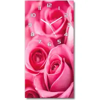 Tulup Wandklok - Roze rozen Klok Glas Met Opdruk - 30x60 cm - Roze Moderne Wandklok Glas - Witte handen - Rechthoekige Klok - Decoratieve Glazen Klok - Glazen Wandklok Design