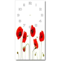 Tulup Wandklok - Klaprozen Moderne Wandklok Glas - 30x60 cm - Rood Wandklok Glas Decoratie - Witte handen - Rechthoekige Klok - Glazen Wandklok Design - Klok Glas Met Opdruk