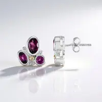Cavill - Zilveren Oorbellen met Rhodoliet 1,75 ct - 925 Sterling Zilver - 14K Geelgoud Accenten - Paarse Ovale en Ronde Clip Oorbellen