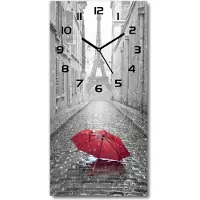 Tulup Wandklok - Paraplu Frankrijk Moderne Wandklok Glas - 30x60 cm - Rood Wandklok Glas Decoratie - Zwarte handen - Rechthoekige Klok - Glazen Wandklok Design - Klok Glas Met Opdruk