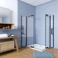 AICA 120x120x195cm Douchecabine Vierkant Hoekinstap Draaideur Antikalk Helder Glas Mat Zwart Profiel 8mm Veiligheidsglas