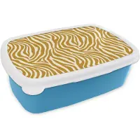 MuchoWow Broodtrommel Blauw - Lunchbox Zebra - Klassiek - Oker - Geel - Brooddoos 18x12x6 cm - Brood lunch box - Broodtrommels voor kinderen en volwassenen