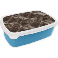 MuchoWow Broodtrommel Blauw - Lunchbox Bruin - Goud - Marmer print - Brooddoos 18x12x6 cm - Brood lunch box - Broodtrommels voor kinderen en volwassenen
