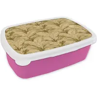 MuchoWow Broodtrommel Roze - Lunchbox Palmbladeren - Klassiek - Groen - Brooddoos 18x12x6 cm - Brood lunch box - Broodtrommels voor kinderen en volwassenen