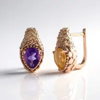 Cavill - Zilveren Oorbellen 925 Sterling Zilver Rosé Verguld - Amethist 1,314 ct & Citrien 1,287 ct - Druppelvormig & Elegant