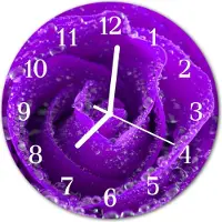 Tulup Wandklok - Roos Glazen Wandklok Design - 30fi cm - Paars Klok Glas Met Opdruk - Witte Handen - Ronde Wandklok - Glazen Klok Met Print - Wandklok Glas Met Motief