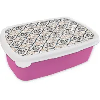 MuchoWow Broodtrommel Roze - Lunchbox Bladvorm - Patroon - Kleurrijk - Brooddoos 18x12x6 cm - Brood lunch box - Broodtrommels voor kinderen en volwassenen