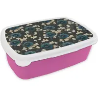 MuchoWow Broodtrommel Roze - Lunchbox Botanisch - Bloemen - Blauw - Brooddoos 18x12x6 cm - Brood lunch box - Broodtrommels voor kinderen en volwassenen