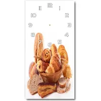 Tulup Wandklok - Brood in de mand Wandklok Glas Decoratie - 30x60 cm - Bruin Gekleurde Glazen Klok - Witte handen - Rechthoekige Klok - Klok Glas Met Opdruk - Moderne Wandklok Glas
