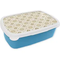 MuchoWow Broodtrommel Blauw - Lunchbox Ornament - Klassiek - Goud - Brooddoos 18x12x6 cm - Brood lunch box - Broodtrommels voor kinderen en volwassenen