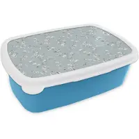 MuchoWow Broodtrommel Blauw - Lunchbox Klassiek - Bloemen - Blauw - Brooddoos 18x12x6 cm - Brood lunch box - Broodtrommels voor kinderen en volwassenen