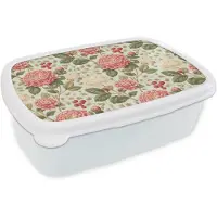 MuchoWow Broodtrommel Wit - Lunchbox Klassiek - Botanisch - Veelkleurig - Brooddoos 18x12x6 cm - Brood lunch box - Broodtrommels voor kinderen en volwassenen