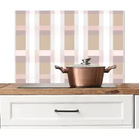 KitchenYeah Spatscherm keuken 80x55 cm - Kookplaat achterwand Ruitpatroon - Aardetinten - Minimalistisch - Muurbeschermer - Spatwand fornuis - Hoogwaardig aluminium