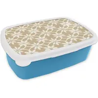MuchoWow Broodtrommel Blauw - Lunchbox Bloemen - Patroon - Beige - Brooddoos 18x12x6 cm - Brood lunch box - Broodtrommels voor kinderen en volwassenen