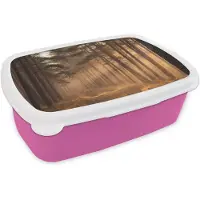 MuchoWow Broodtrommel Roze - Lunchbox Bos - Mist - Zonlicht - Brooddoos 18x12x6 cm - Brood lunch box - Broodtrommels voor kinderen en volwassenen
