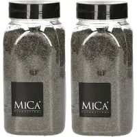Mica Decorations decoratie zand - 2x - 650ml - donkergrijs - hobby zandkorrels - sierzand - voor windlichten