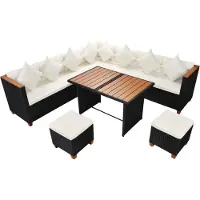 vidaXL 7-delige Loungeset met kussens poly rattan zwart